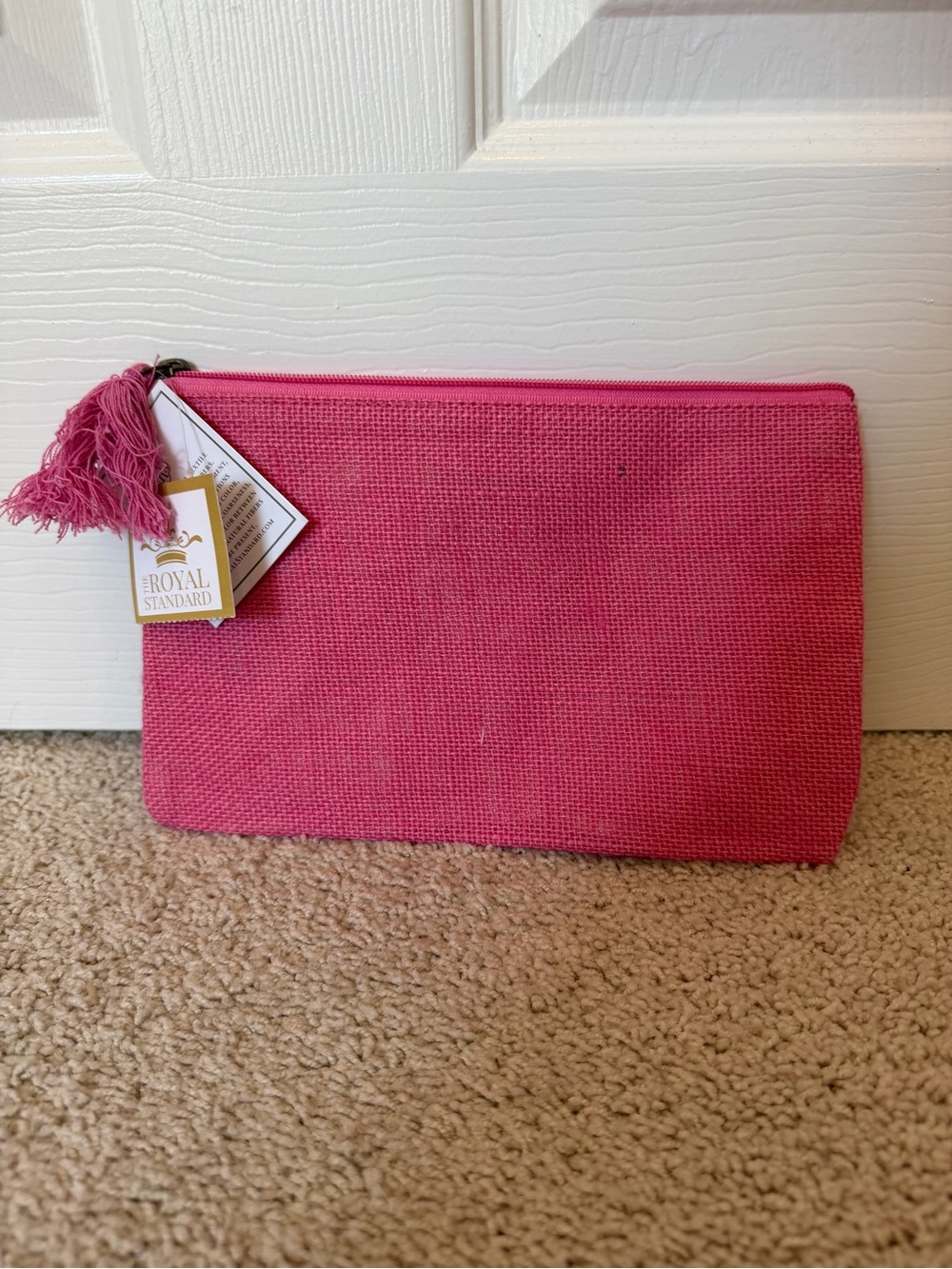 The Royal Standard Pink Burlap Jute Cosmetic Travel Pouch Tassel Bag NWT